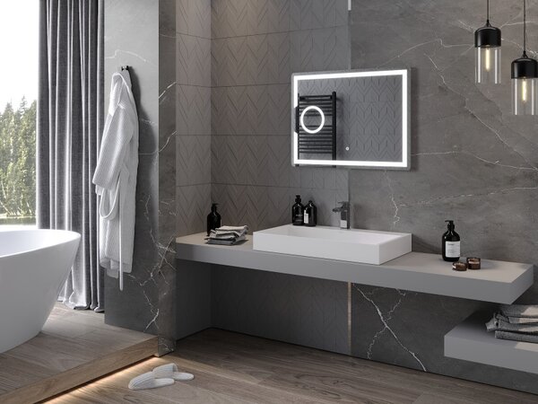 Mexen Onyx, LED koupelnové zrcadlo s podsvícením a kosmetickým zrcátkem 80x60 cm, 6000K, ochrana proti zamlžování, 9813-080-060-611-00
