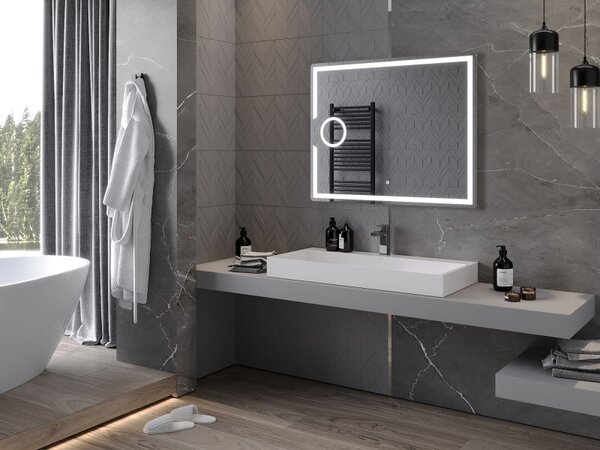 Mexen Onyx, LED koupelnové zrcadlo s podsvícením a kosmetickým zrcátkem 100x80 cm, 6000K, ochrana proti zamlžování, 9813-100-080-611-00