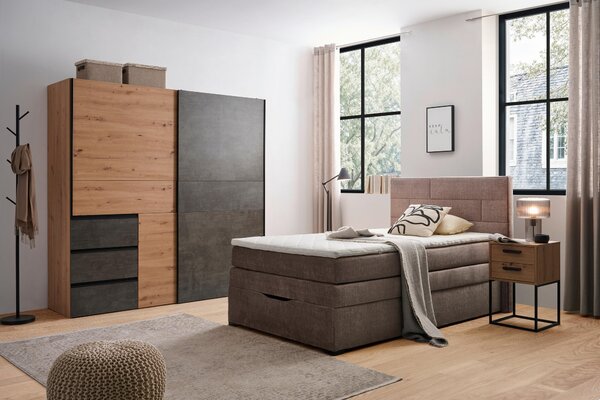 POSTEL BOXSPRING, 120/200 cm, šedohnědá Carryhome - Postele s úložným prostorem