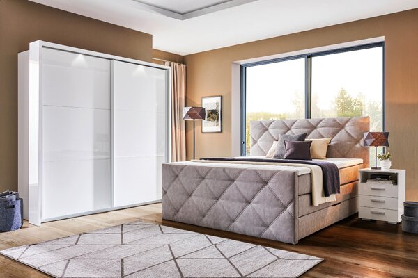 POSTEL BOXSPRING, 180/200 cm, šedá Ti'me - Postele s úložným prostorem