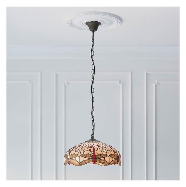 Endon 70824 - Lustr na řetězu Tiffany DRAGONFLY 3xE27/60W/230V pr. 41 cm