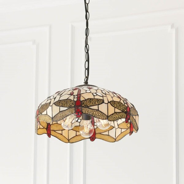 Endon 70824 - Lustr na řetězu Tiffany DRAGONFLY 3xE27/60W/230V pr. 41 cm