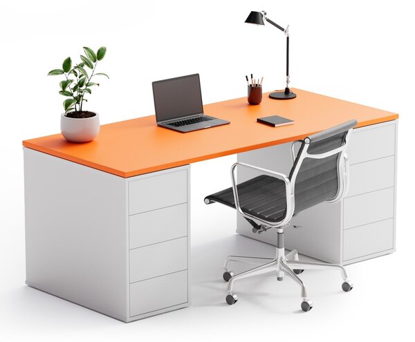 Kancelářský psací stůl s úložným prostorem BLOCK B03, 180x80 cm, bílá/oranžová