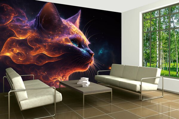 DIMEX | Vliesová fototapeta na zeď Cat´s Head MS-5-AI-0009 | 375 x 250 cm | černá, oranžová, fialová