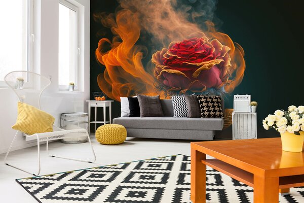DIMEX | Vliesová fototapeta na zeď Red Rose MS-5-AI-0016 | 375 x 250 cm | černá, oranžová, červená
