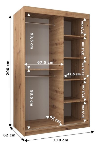 Skříň s posuvnými dveřmi v šířce 120 cm TIMEA - dub artisan
