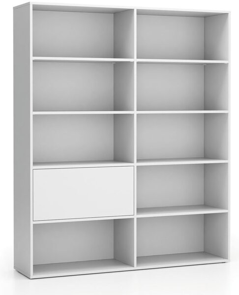 Široký kancelářský policový regál LAYERS, 1 box, 1582 x 400 x 1905 mm, bílá