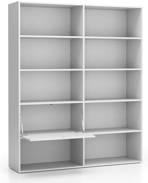Široký kancelářský policový regál LAYERS, 1 box, 1582 x 400 x 1905 mm, bílá