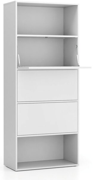 Vysoký kancelářský policový regál LAYERS, 3 boxy, 800 x 400 x 1905 mm, bílá