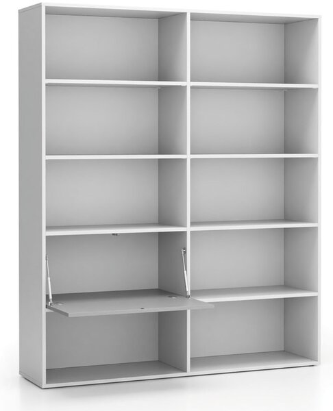 Široký kancelářský policový regál LAYERS, 1 box, 1582 x 400 x 1905 mm, bílá / šedá