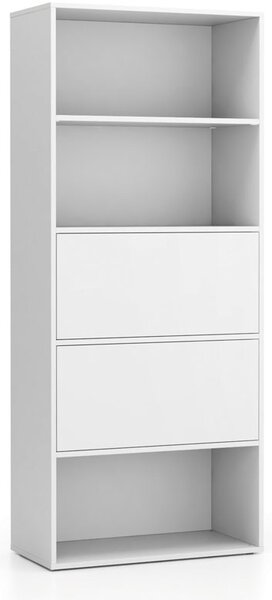 Vysoký kancelářský policový regál LAYERS, 2 boxy, 800 x 400 x 1905 mm, bílá