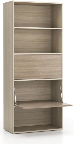 Vysoký kancelářský policový regál LAYERS, 2 boxy, 800 x 400 x 1905 mm, dub přírodní / dub mořený