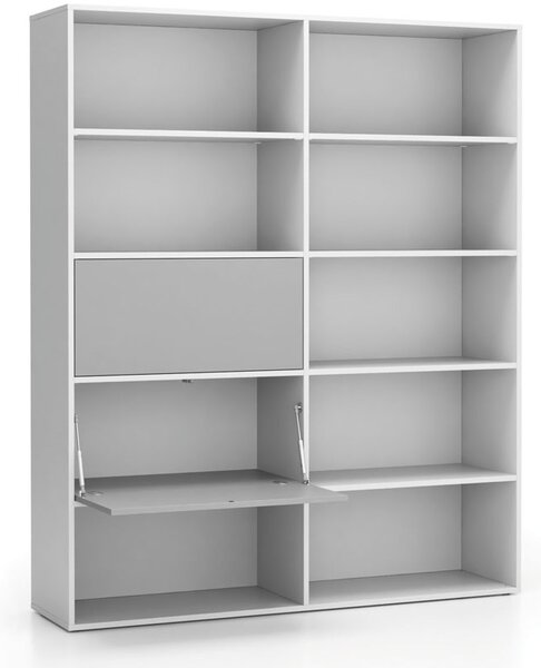 Široký kancelářský policový regál LAYERS, 2 boxy, 1582 x 400 x 1905 mm, bílá / šedá