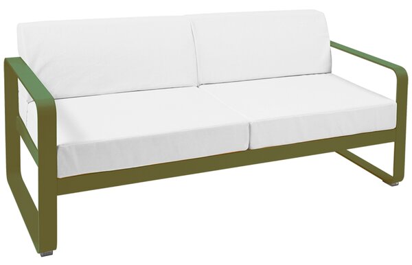 Bílá čalouněná zahradní pohovka Fermob Bellevie 160 cm se zelenou podnoží - odstín pesto
