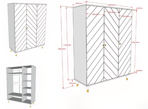 Bílá lakovaná šatní skříň Vipack Billy 200 x 150 cm