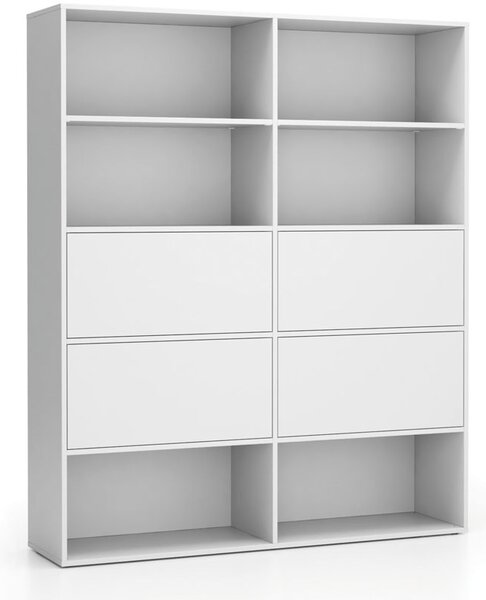 Široký kancelářský policový regál LAYERS, 4 boxy, 1582 x 400 x 1905 mm, bílá