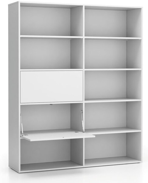 Široký kancelářský policový regál LAYERS, 2 boxy, 1582 x 400 x 1905 mm, bílá