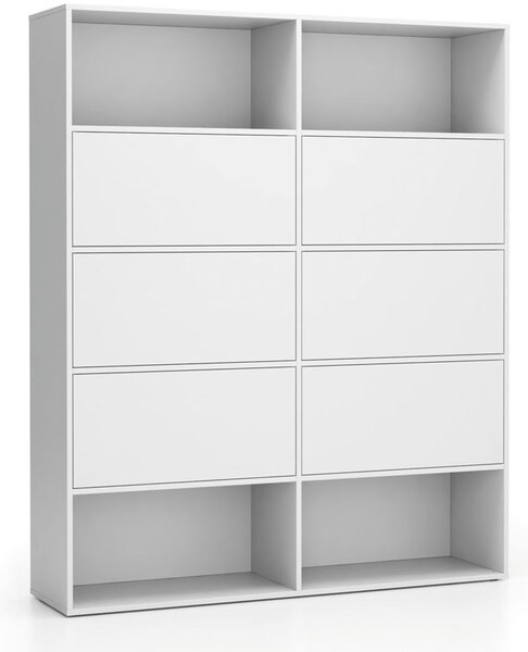 Široký kancelářský policový regál LAYERS, 6 boxů, 1582 x 400 x 1905 mm, bílá