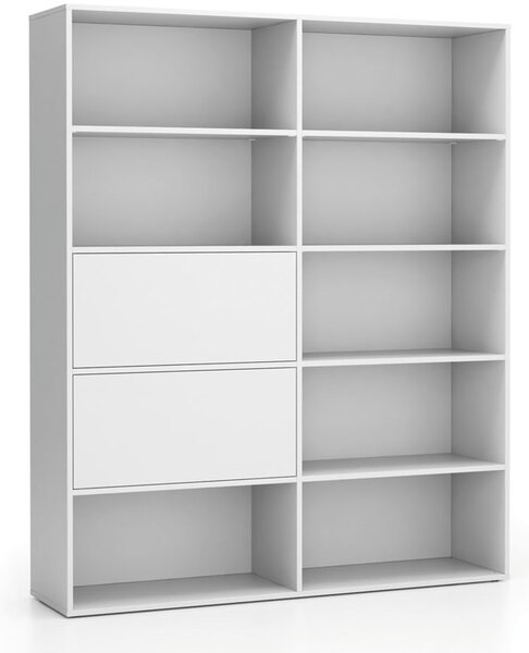Široký kancelářský policový regál LAYERS, 2 boxy, 1582 x 400 x 1905 mm, bílá