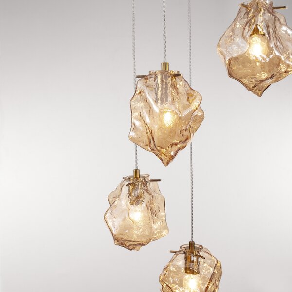 Jantarově hnědé skleněné závěsné světlo Nova Luce Odelle 48 cm