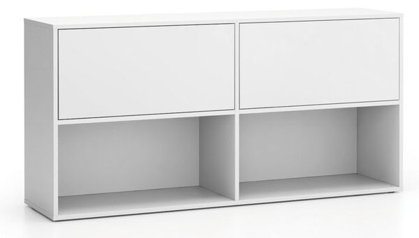 Kancelářský policový regál LAYERS, dlouhý, 2 boxy, 1582 x 400 x 777 mm, bílá