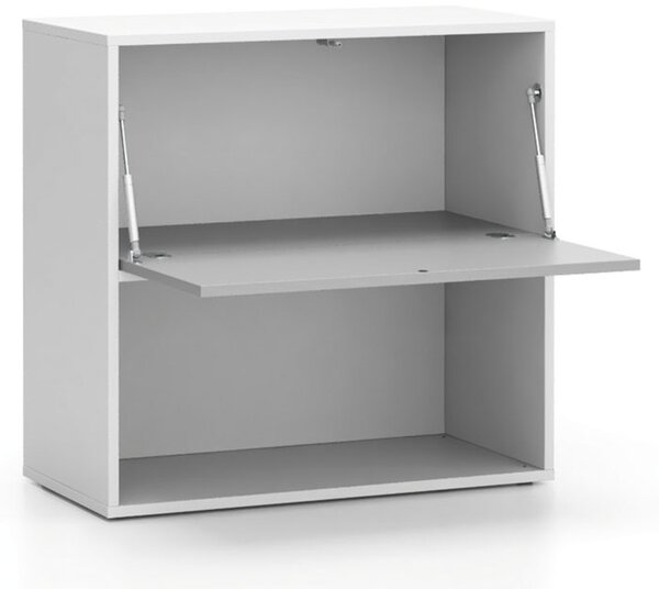 Kancelářský policový regál LAYERS, krátký, 1 box, 800 x 400 x 777 mm, bílá / šedá
