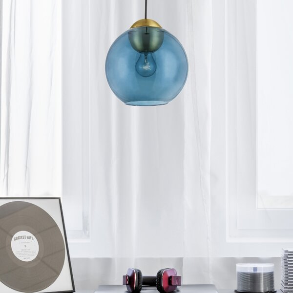 Modré skleněné závěsné světlo Nova Luce Midori 24 cm