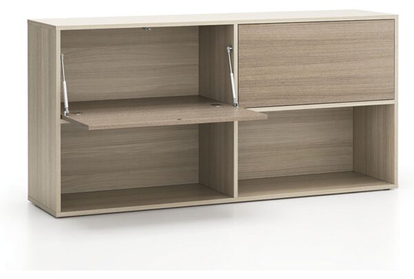 Kancelářský policový regál LAYERS, dlouhý, 2 boxy, 1582 x 400 x 777 mm, dub přírodní / dub mořený