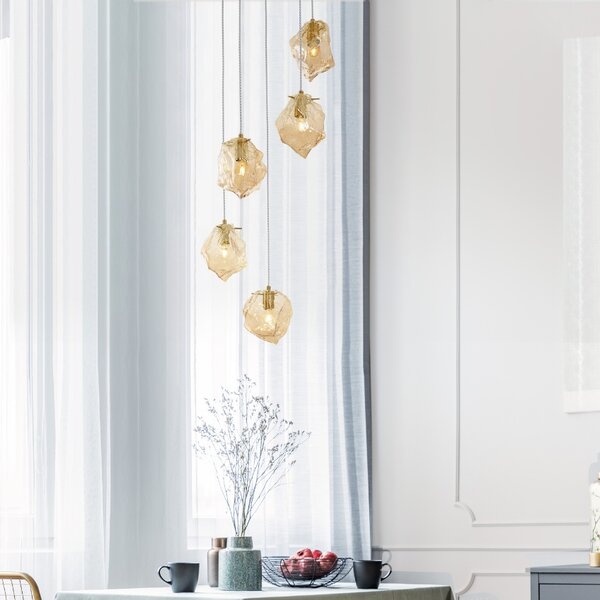 Jantarově hnědé skleněné závěsné světlo Nova Luce Odelle 48 cm