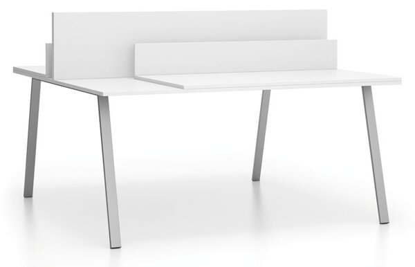 Kancelářský psací stůl DOUBLE LAYERS, posuvná vrchní deska, s přepážkami, bílá