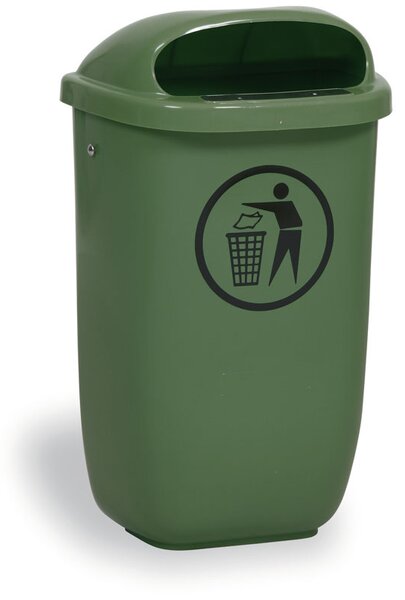 Venkovní odpadkový koš na sloupek, 50 l, 425 x 320 x 780 mm, tmavě zelený