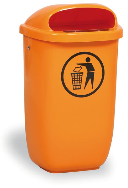 Venkovní odpadkový koš na sloupek, 50 l, 425 x 320 x 780 mm, oranžový