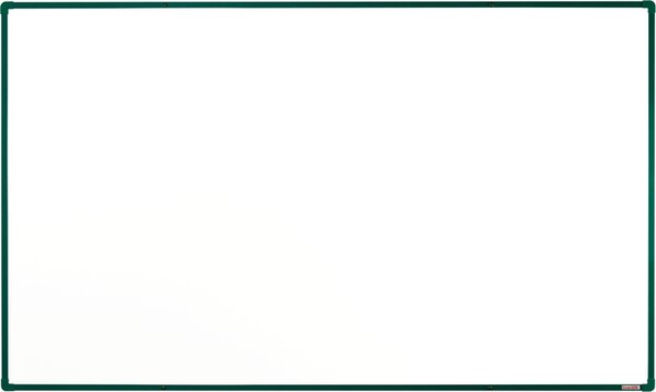 Bílá magnetická popisovací tabule s keramickým povrchem boardOK, 2000 x 1200 mm, zelený rám