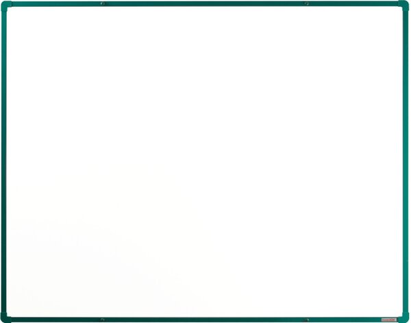 Bílá magnetická popisovací tabule s keramickým povrchem boardOK, 1500 x 1200 mm, zelený rám