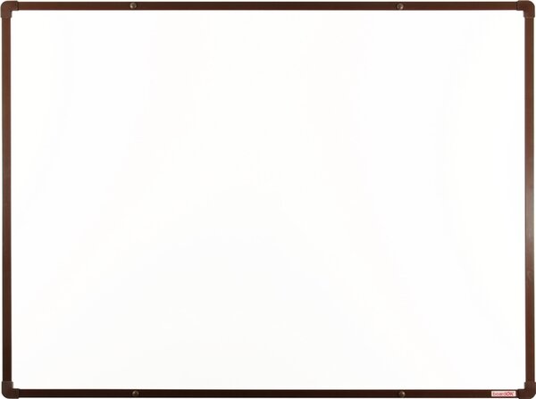 Bílá magnetická popisovací tabule s keramickým povrchem boardOK, 1200 x 900 mm, hnědý rám