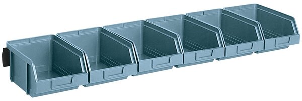 Ocelové lišty s plastovými boxy, 6x box 103 x 166 x 73 mm