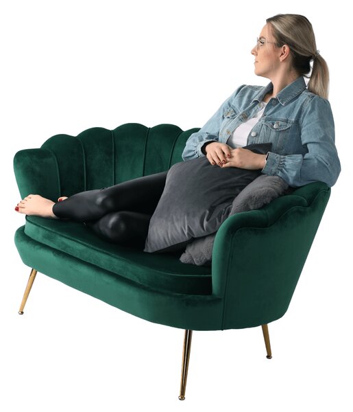 KONDELA Lavice ve stylu Art-deco, smaragdová Velvet látka / gold chrom-zlatý, NOBLIN