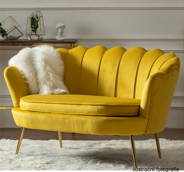 KONDELA Lavice ve stylu Art-deco, hořčicová Velvet látka / gold chrom-zlatý, NOBLIN