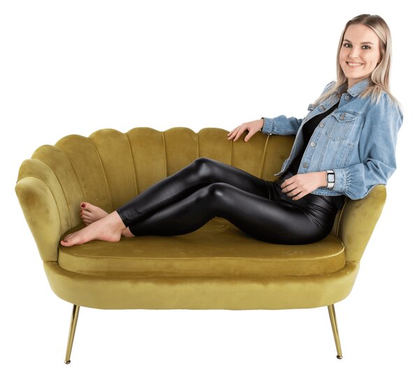 KONDELA Lavice ve stylu Art-deco, hořčicová Velvet látka / gold chrom-zlatý, NOBLIN