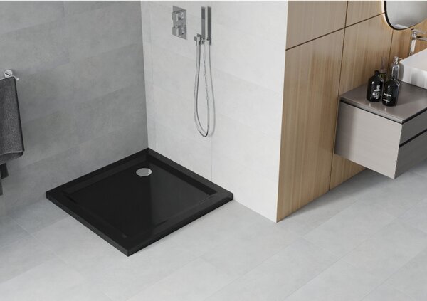 Mexen SLIM - Čtvercová sprchová vanička 80x80x5cm + chromový sifon, černá, 40708080