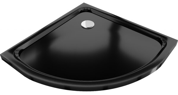 Mexen Flat polokulatá vanička do sprchového koutu slim 80 x 80 cm, Černá, sifon Chromovaná