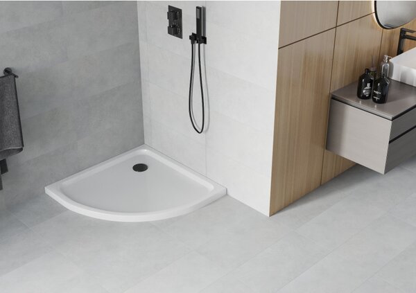 Mexen Flat sprchová vanička půlkruhová slim 80 x 80 cm, bílá, sifon černý - 41108080B