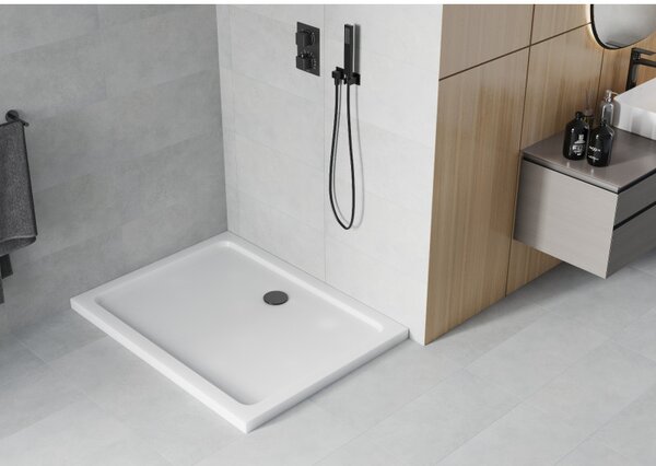 Mexen Flat slim obdélníkový sprchový kout 90 x 70 cm, bílý, černý sifon - 40107090B