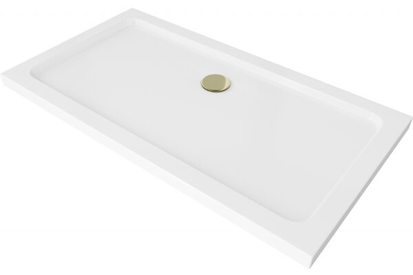 Mexen SLIM - Obdélníková sprchová vanička 120x70x5cm + zlatý sifon, bílá, 40107012G