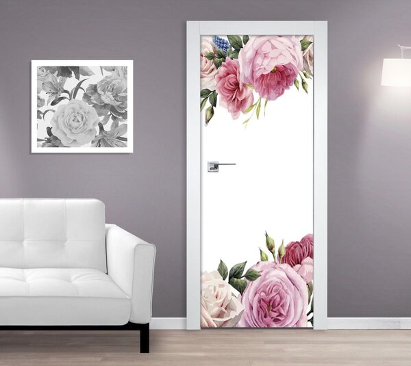 Samolepící fototapeta na dveře 95x210cm - Malované květy, 666257