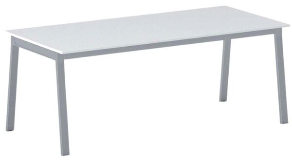 Jednací kancelářský stůl PRIMO BASIC, 200x90 cm, šedostříbrná podnož, bílá