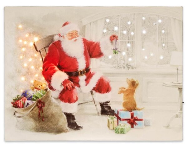 MAXXIVA® 74515 Nástěnná malba Santa Claus s psíkem, 40 LED, 30 x 40 cm