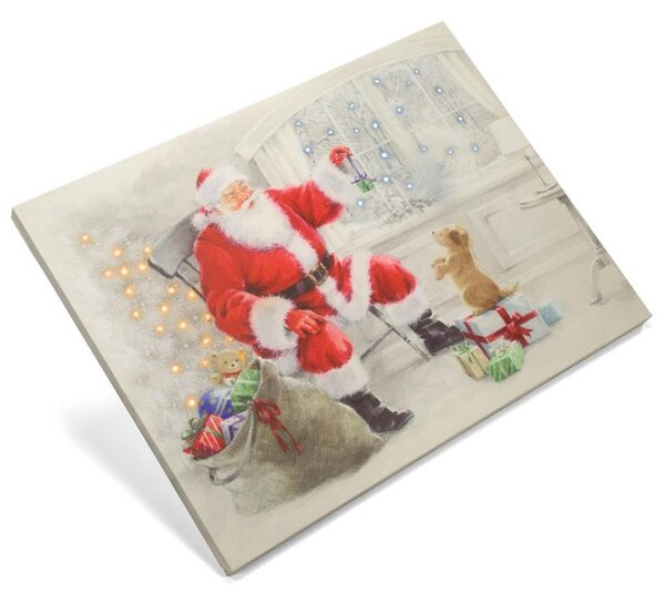 Nástěnná malba Santa Claus s psíkem, 40 LED, 30 x 40 cm