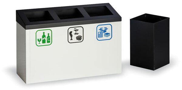 Odpadkový koš na třídění odpadu, 3x9 l, kovový