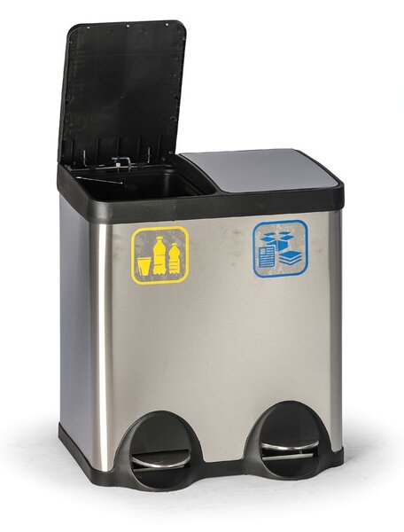 Nášlapný koš na tříděný odpad, 2x20 l, nerezový